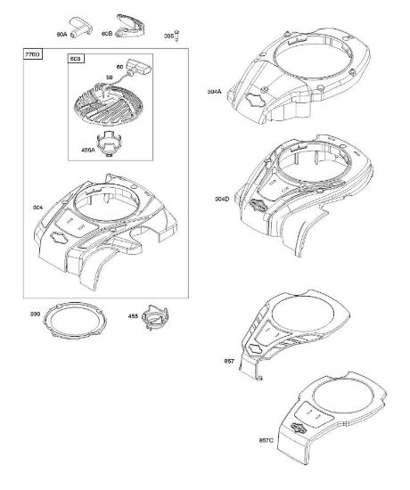C - Alloggiamento ventola, dispositivo di avviamento a riavvolgimento B&S - 09 €¦ 093J02-0036-H1 brand Stihl